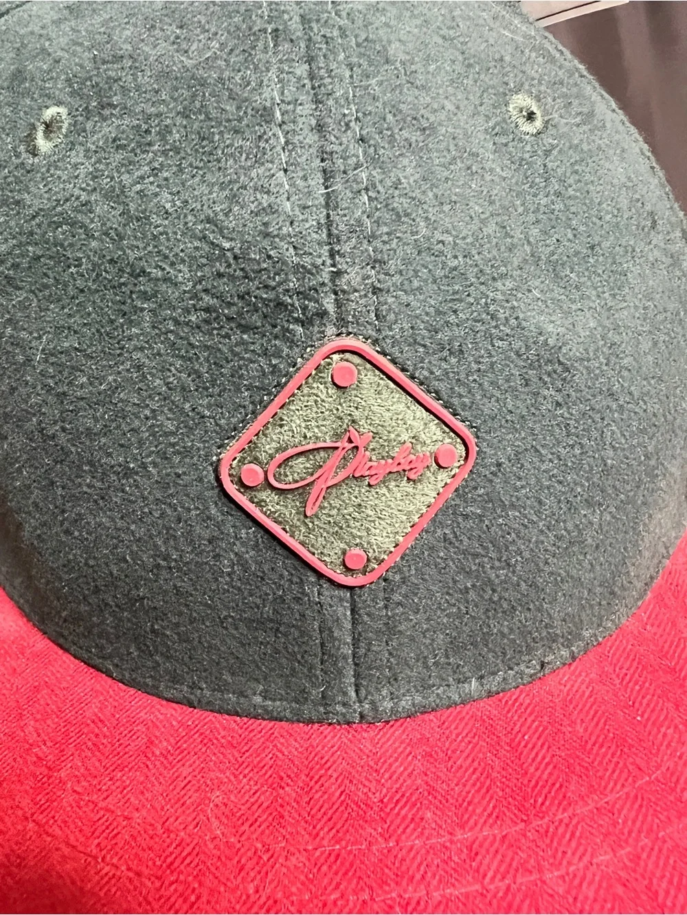 NWT Playboy Accessory SnapBack 100% Cotton TwoTone Green & Red Short Brimmed Hat